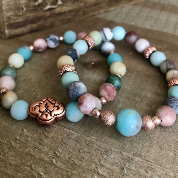 Beaded Bracelet Set w/ Rose Gold Accents Amazonite - Picture 4 of 7